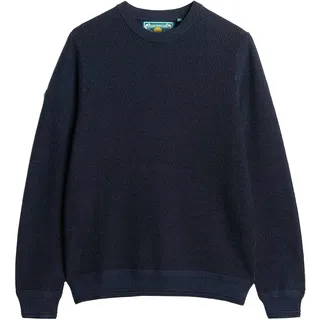 Superdry Herren Strickpullover - Cotton Texture Jumper, Pullover, Rundhals, einfarbig Dunkelblau / M