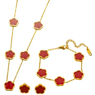 GOLDKLEIN Schmuckset Blume Schmuck Set Gold für Damen Armband Ohrstecker Halskette Anhänger (3-tlg), Angebot - Damen Herren mit Schmuckbox - Sale bis 31.07.2026 rot