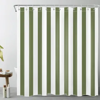 TACOKI 3D Duschvorhang 120x200 Grün-Weiße Streifen Duschvorhang Vertikale Streifen Bad Vorhang Antischimmel Wasserdicht Duschvorhänge Textil Polyester für Badezimmer Badewannen mit 8 Haken #1375