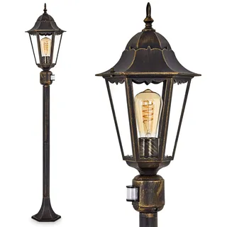 HOFSTEIN Außenstehleuchte Hongkong mit Bewegungsmelder, Außenwegeleuchte aus Metall/Glas in Braun/Gold/Klar, Wegeleuchte im Antik/Retro/Vintage-Design für Garten, Außenbereich, Hof, 122cm, E27, IP44,