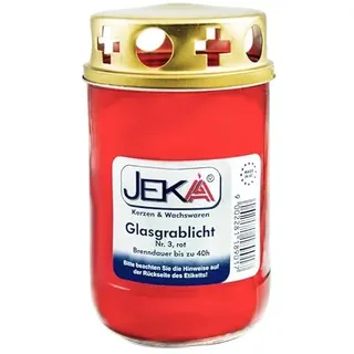 Glasgrablicht mit Deckel in rot | Glasgrabkerze wiederbefüllbar mit Grabkerzen ohne Hülle | Glaslaterne |Grableuchte (Größe: 7x12,5 cm, Brenndauer: bis zu 45 Stunden, 1)