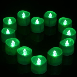 Ymenow Grüne LED Kerzen, 12 Stück Batteriebetriebenes Flackernde Teelicht Elektrische Kerze mit 6 Stunden Timer für Halloween Weihnachten Abendessen Hause Bar Urlaub Party Deko - Grüne