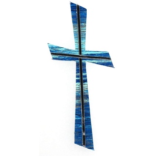 Verziermaterial Wachsmotiv Kreuz blau silber, multicolor mit silberfarbigen Wachsstreifen 11 x 5 cm - Wachsornament Kreuz, Wachsdekore für Kerzen - 9695 - zum Kerzen gestalten und basteln.