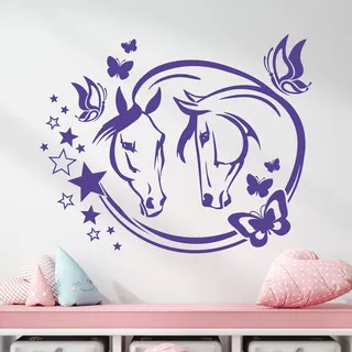 GRAZDesign Wandtattoo Pferde Pferdeköpfe für Mädchenzimmer, Wandsticker Kinderzimmer Mädchen - 71x57cm / 070 schwarz