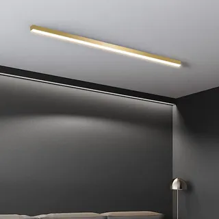 TZSMUM LED Modern Schlicht Deckenleuchte Ultra Dünn Deckenlampe Rechteckig Design Dekorative Deckenleuchten Lange Lichtleiste Aluminium für Wohnzimmer Schlafzimmer Küche (Gold-Weiß Light,150cm)