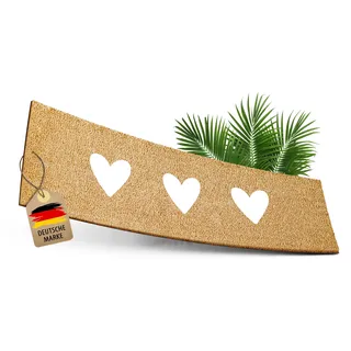 ElbFuchs Kokos Fußmatte 75x25cm mit weißen Herzen I Extra langlebige & rutschfeste Kokosmatte I Für Innen & Überdachte Außenbereiche I Ideal als schmale Schmutzfang- und Eingangsmatte