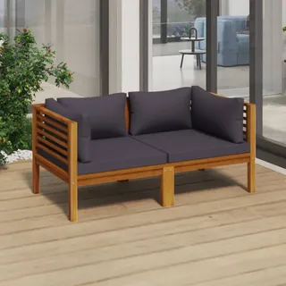 vidaXL Gartensofa 2-Sitzer mit Kissen Akazie grau