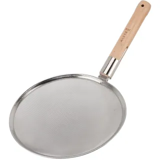 Fdit Feinmaschiger Schaumlöffel mit Holzgriff 28 cm Edelstahl Weiß