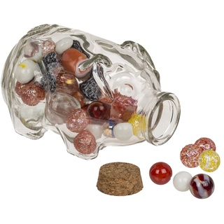 Vorratsglas mit Korkdeckel, Sparschwein aus Glas, Hochzeit Geburtstag Taufe, Sammeln von Kleinigkeiten, Geldgeschenkverpackung, 13 x 7 x 8 cm, Spardose transparent