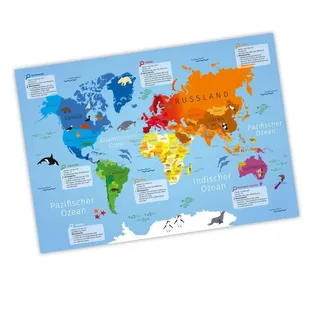 nikima - Kinder Lernposter Weltkarte - Plakat für Kindergarten Schule Schulanfang Schuleintritt Einschulung Kinderzimmer Deko Wandbild - Größe DIN A3-420 x 297 mm