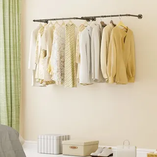 WISFOR 2er Set Kleiderständer für die Wand, Schwerlast Kleiderstange im Industrie-Design, Wandmontage Garderobenstange Garderobenständer mit 4 H...