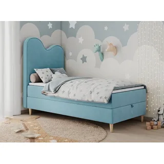 MKS MÖBEL Kinderbett FLOW (Set, Packung, H3-Matratze, Topper, Bettkasten, Jugendbett), Boxspringbett für Kinder, mit hohem Kopfteil, Einzelbett mit Matratze blau