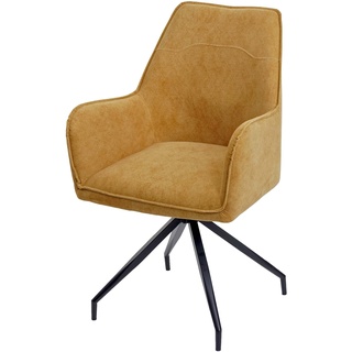 Esszimmerstuhl MCW-K15, Küchenstuhl Polsterstuhl Stuhl mit Armlehne, Stoff/Textil Metall ~ gelb