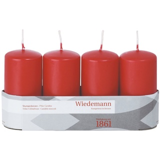 Wiedemann Kerzen Stumpenkerze Getauchte Flachkopf-, Stumpkerzen 100x50 mm (4er Pack), für Adventskränze rot