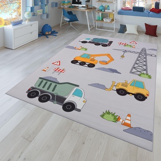 TT Home Kinderteppich Babyzimmer Teppich Kinderzimmer rutschfest Tiere Weltkarte Autos, Farbe:Grau Gelb Creme, Größe:200x290 cm