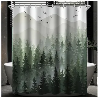 Lerores Duschvorhang Duschvorhang Wald Antischimmel Textil 150x180cm 8 Ösen grün