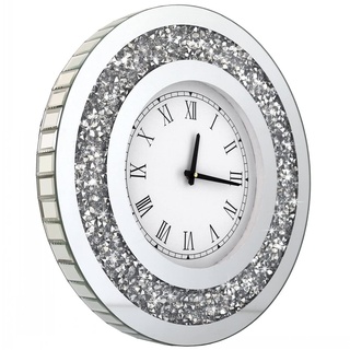 DMDFIRST Silberne runde Spiegeluhr, 50.8x50.8 cm, Kristall, glitzernd, Diamant, verspiegelt, große Wanduhr für Wanddekoration, Heimdekoration, AA-Batterie ist Nicht im Lieferumfang enthalten.