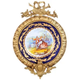 Casa Padrino Barock Keramik Wandbild mit verziertem Rahmen Mehrfarbig / Dunkelblau / Gold 28 cm - Barock Wanddeko