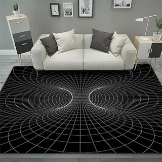 Salutebaba Visuelle Illusion Teppich 3D Vortex Teppich Bodenlose Lochmatte 3D Wirbeldruck Optische Täuschung Teppiche Karierter Teppich Schwarz und Weiß für Zuhause Schlafzimmer Wohnzimmer