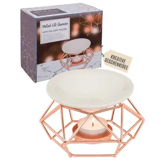 Out of the blue Keramikschale auf Metallgestell in Roségold – modernes Duftstövchen mit Teelichthalter – dekorative Schale im Industrial-Design ca. 12×8 cm für Wohn- & Wellnessbereich