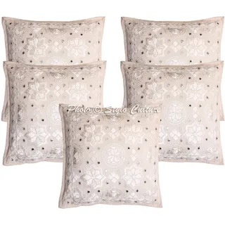 Stylo Culture Ethnisch Dekorativ Baumwolle Couch Kissenbezüge 40x40 cm Cremefarben Dekokissen Bestickt Schlafzimmer Sofa Kissen Bezüge Gespiegelter Sternmond Quadrat Kissenhullen - 5 STK.