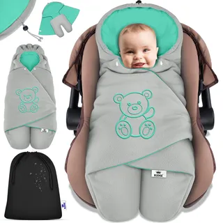 KIDIZ® Baby Einschlagdecke Babyschale Winter Herbst Babydecke mit Kapuze & Tasche Universal Fußsack kompatibel mit Maxi-Cosi, Römer, Buggy, Kinderwagen & Autositz isolierend gegen Wind, Nässe & Kälte