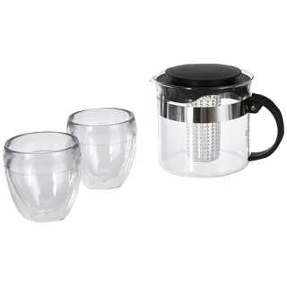 Bodum K1875-01 BISTRO SET Teekanne mit Kunststofffilter, 1.0 Liter + 2 Becher PAVINA OUTDOOR, 0,25 L, Schwarz