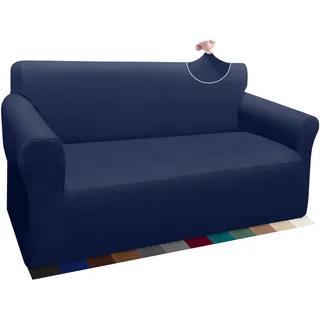 Granbest Thick Sofabezug Stylish Pattern Sofaüberzug für Sofa Stretch Elastische Jacquard Sofahusse Couchhusse mit Armlehne für Wohnzimmer Anti-Rutsch(2 Sitzer, Dunkelblau)