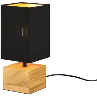 Reality Leuchten LED Nachttischlampe mit Holzfuß & Stoffschirm, Höhe 30cm, dimmbar, LED wechselbar, Warmweiß, eckige Tischlampe skandinavisch für die Fensterbank, inkl. E14 LED schwarz