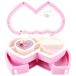 MAGT Spieluhr Schmuckkästchen, Doppelherz Ballerina Musikalische Schmuckschatulle Schmuck Aufbewahrungskoffer Geschenke für Kleine Mädchen (Rosa)