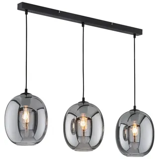 FISCHER & HONSEL LED Pendelleuchte, Dimmfunktion, LED wechselbar, Warmweiß, Balkenlampe 3x Glas-kugel Rauchglas für übern Esstisch hängend B: 95cm schwarz