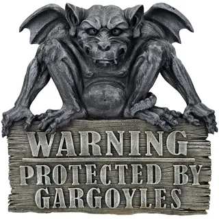 Figuren Shop GmbH Wanddekoobjekt Türschild Gargoyle - Warning - Gothic Dekoration Haustürschild Deko grau