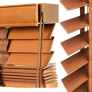 Holz Jalousien Horizontal Jalousie 30cm 45cm 60cm 75cm 95cm 105cm 140cm 160cm Verdunkelung Fenster Holz Jalousie, Sichtschutz Sonnenschutz Jalousien Für Innen Außenbereich(Brown8024)