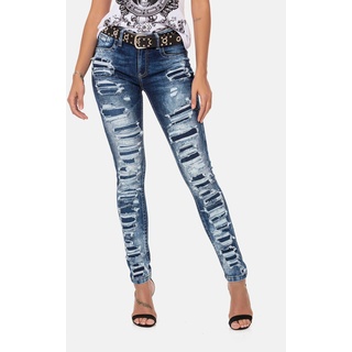 Slim-fit-Jeans CIPO & BAXX Gr. 28, Länge 34, blau Damen Jeans Röhrenjeans mit coolen Destroyed-Elementen