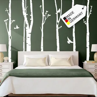 Grandora Wandtattoo XXL Birkenstämme Vögel I Mittelgrau (BxH) 267 x 250 cm I Bäume Schlafzimmer Wohnzimmer Sticker Aufkleber Wandaufkleber Wandsticker W5187