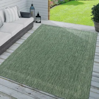 TT Home In-& Outdoorteppich Wetterfest Terrasse Küche Modern Mit Umrandung Unifarben, Farbe: Grün, Größe:80x150 cm