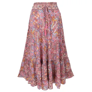 Langer Boho Stufenrock, Maxirock Hippie Chic, Flamencorock - Pink, Damen, Polyester, Röcke - Rosa - 38