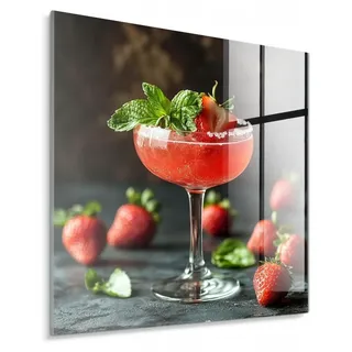 STYLER Glasbild 30x30 cm Strawberry Daiquiri Cocktailmotiv Wanddeko Küche Esszimmer Hausbar Café modernes Design