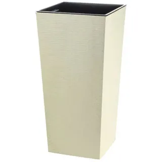 Engelland Pflanzkübel Blumentopf aus recyceltem Kunststoff & Holz (WPC), Rillenoptik (UV-beständig, wetterfest), Blumenkübel für Garten, Balkon, Terrasse, Innen- und Außenbereich beige|weiß 18 cm x 36.5 cm x 18 cm