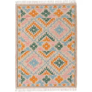 benuta Teppich Zohra, rechteckig, Höhe: 5 mm, Wolle, handgewebt, Kelim, Ethno-Style, Wohnzimmer beige|bunt 160 cm x 230 cm x 5 mm
