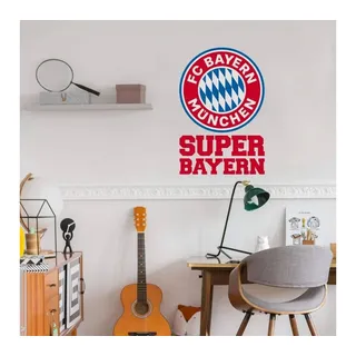 FC Bayern München Wandtattoo Fußball Wandtattoo FCB München Logo Rot kariert Schriftzug Super Bayern, Wandbild selbstklebend, entfernbar rot 80 cm x 120 cm