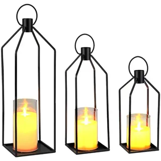 GarveeMore LED-Kerze flackernde Kerzenständer Set mit Fernbedienung, Timer (3-tlg), 30/38/48 cm, batteriebetrieben, Eisen & Acryl, Schwarz/Gold schwarz