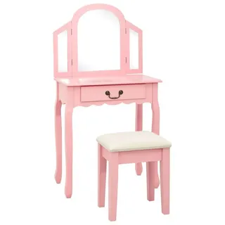 vidaXL Schminktisch NA Schminktisch Frisiertisch Kosmetiktisch Spiegel Antikdesign mit Hoc rosa