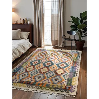 Hanse Home Afghan Kelim Teppich Oasis - Bunter Traditioneller Teppich Handgewebt, Wolle & Baumwolle - Afghanischer Stil Oriental mit Fransen für Wohnzimmer, Schlafzimmer - Creme Multi, 160x230 cm