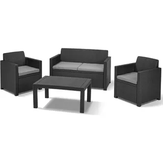 Allibert Lounge-Set Merano 8-tlg. Sessel, Bank, Tisch, Sitzauflagen; Graphit - Grau