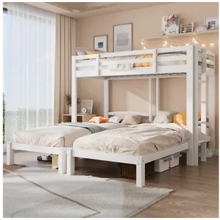 Flieks Etagenbett, Dreierbett Kinderbett mit Leiter Kiefer 90x200cm