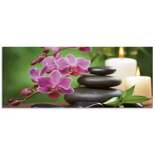 ARTland Wanddeko Glasbilder Wandbild Glas Bild einteilig 125x50 cm Querformat Asien Wellness Zen Spa Steine Blumen Blüten Entspannung Pink T5OM