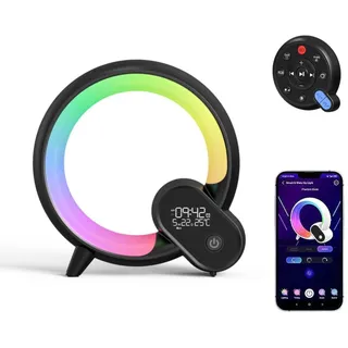 Intelligente LED Tischlampe, Wake Up Light Smart Wecker Simuliert, Dimmbare AtmosphäRenlampe Musik Alarm Clock Kalender Uhr Temperatur, APP Steuerung Nachtlicht Mit Bluetooth Lautsprecher