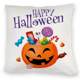 speecheese Dekokissen Happy Halloween Kuschelkissen mit Kürbis voller Süßigkeiten