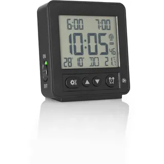Weltbild Funkwecker, Maße90 x 38,4 x 99,2 mm, Für 2 x AA Batterien (Nicht enthalten), 2 Weckzeiten einstellbar – ideal für Paare mit unterschiedlichen Aufstehzeiten